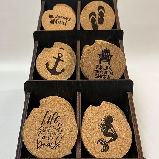 Shore-Themed Wooden Car Coasters